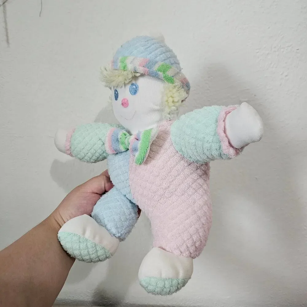 TB Trading Co Terry Cloth Pastel Clown Plush Pink Blue Green Yellow Hair Baby